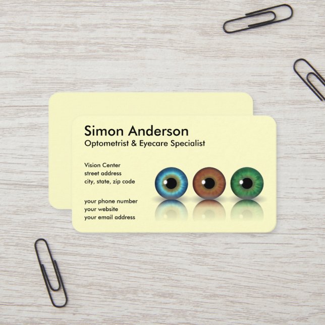 Professional Eyeballs Optometry Business Cards (Front/Back In Situ)