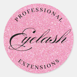professional eyelash extensions pink glitters  classic round sticker