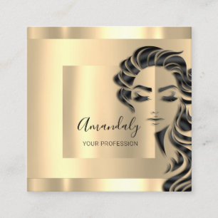 Professional Eyelashes Hair Salon Gold Square Business Card