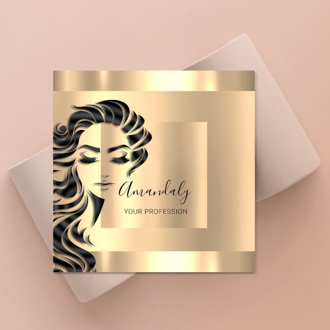 Professional Eyelashes Hair Salon Gold Square Square Business Card (Creator Uploaded)