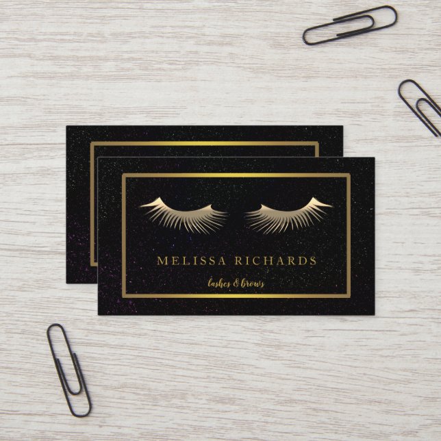 Professional Eyelashes Makeup Artist Black Business Card (Front/Back In Situ)