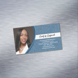 Professional Faux Blue Glitter Custom Photo Magnetic Business Card