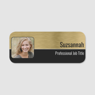 Professional Faux Brushed Brass Custom Photo Name Tag