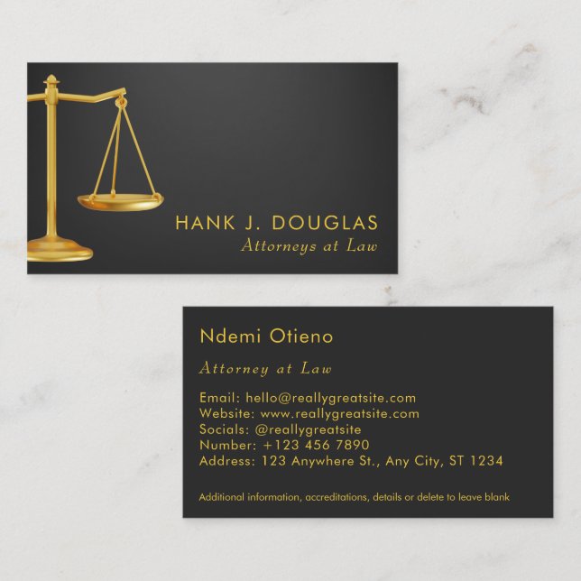 Professional Faux Gold & Black Lawyer  Business Card (Front/Back)