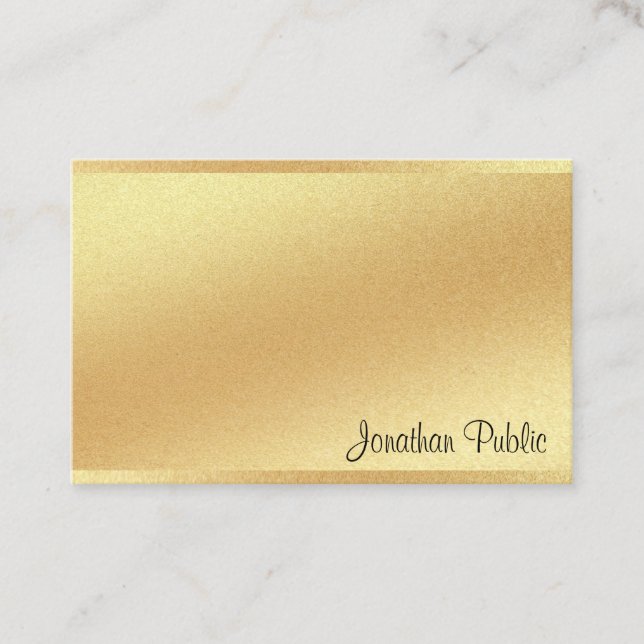 Professional Faux Gold Hand Script Calligraphy Top Business Card (Front)