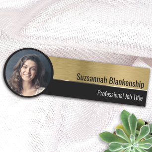 Professional Faux Gold Metallic Custom Photo Name Tag