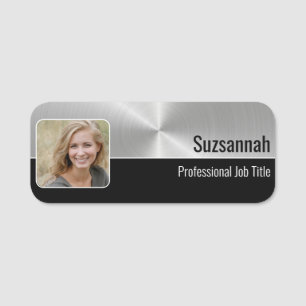 Professional Faux Metallic Silver Custom Photo Name Tag