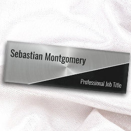 Professional Faux Metallic Steel Flare Geometric Name Tag