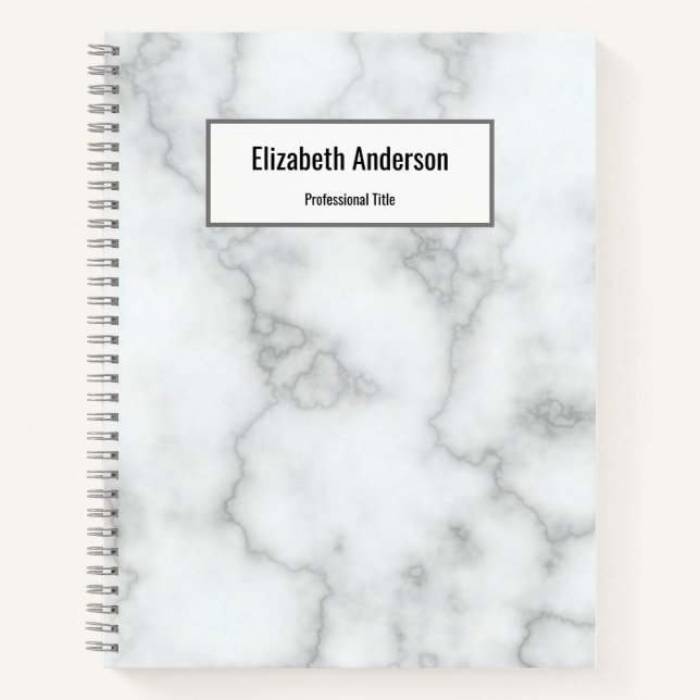 Professional Faux White Marble Name Job Title  Notebook (Front)