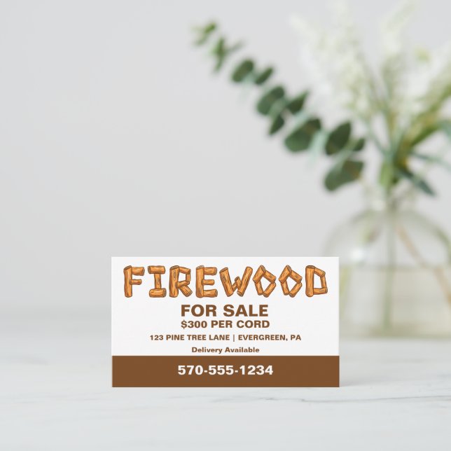 Professional Firewood Wood For Sale Custom Business Card (Standing Front)
