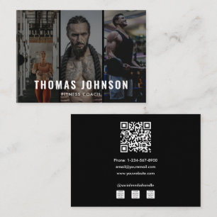Professional Fitness Coach Social Media 3 Photo Business Card
