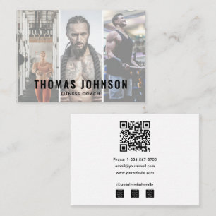 Professional Fitness Coach Social Media 3 Photo Business Card