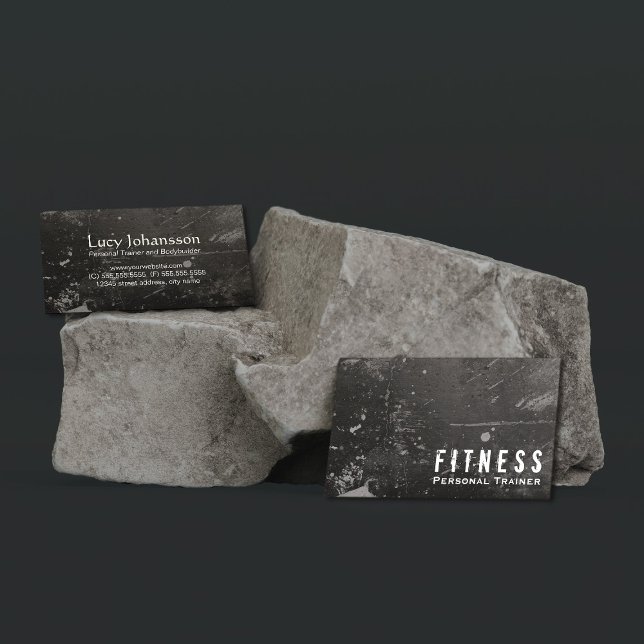Professional Fitness Personal Trainer Black Grunge Business Card (Creator Uploaded)