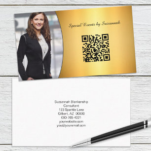 Professional Flare Gold Custom Photo QR Code Business Card