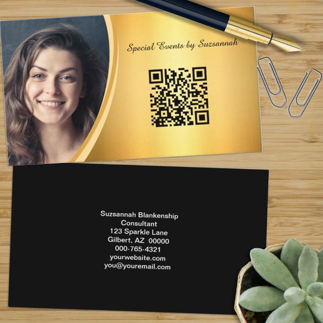Professional Flared Gold Custom Photo QR Code Business Card (Creator Uploaded)