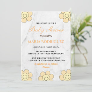 Professional Flower Touch White Marble Baby Shower Invitation
