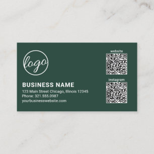 Professional Forest Green Logo QR Code Modern Business Card