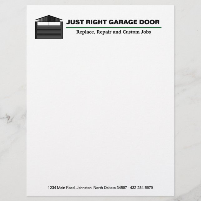 Professional Garage Door Service Custom Letterhead (Front)