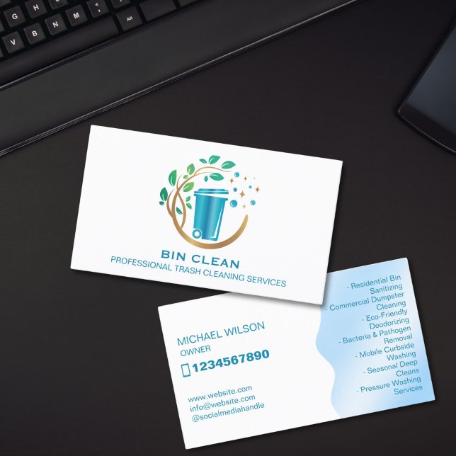 Professional Garbage Bin Cleaning Trash Can Wash Business Card (trash can cleaning services business card)
