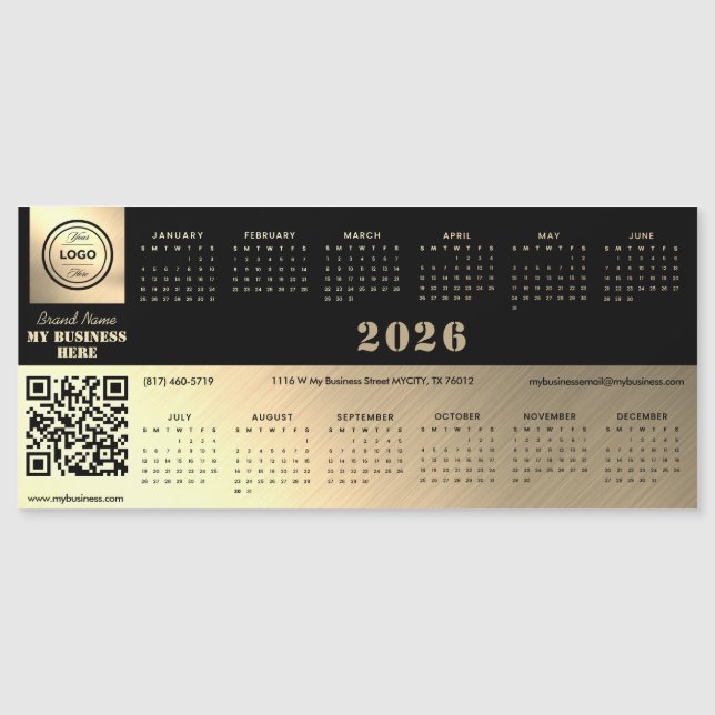 Professional Generic black&gold 2026 calendar magn (Front)