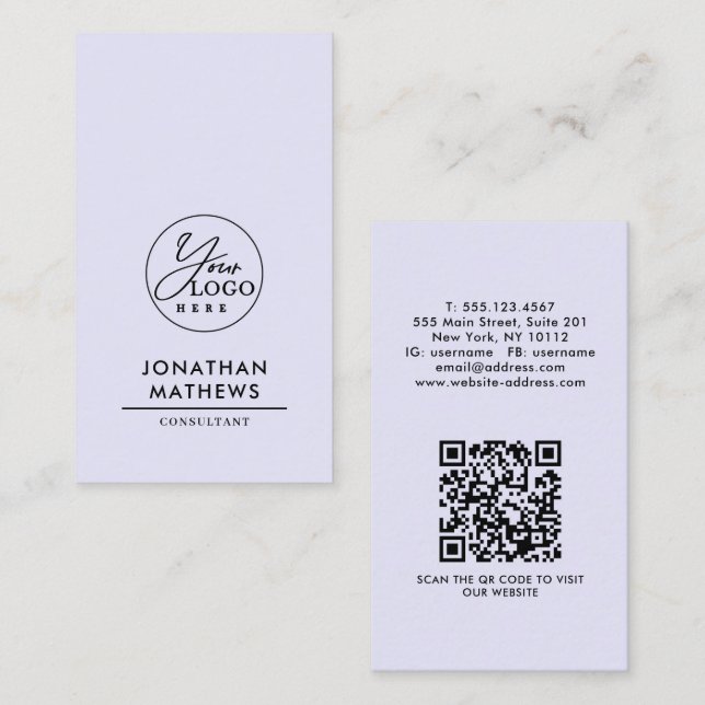 Professional Generic Lavender Logo QR Code Business Card (Front/Back)