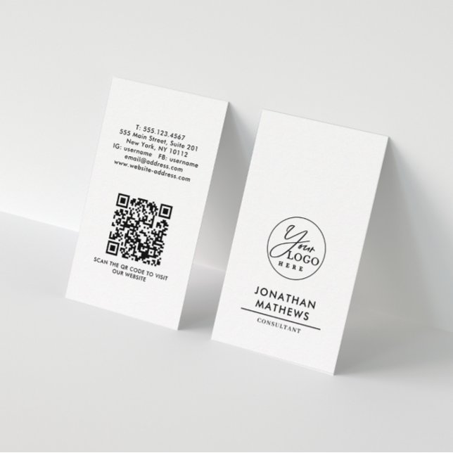 Professional Generic Plain White Logo QR Code Business Card (Creator Uploaded)