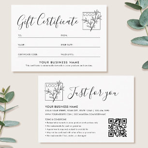 Professional Gift Certificate Logo QR Code Card