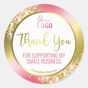 Professional Glam Gold Glitter Thank You Logo Classic Round Sticker