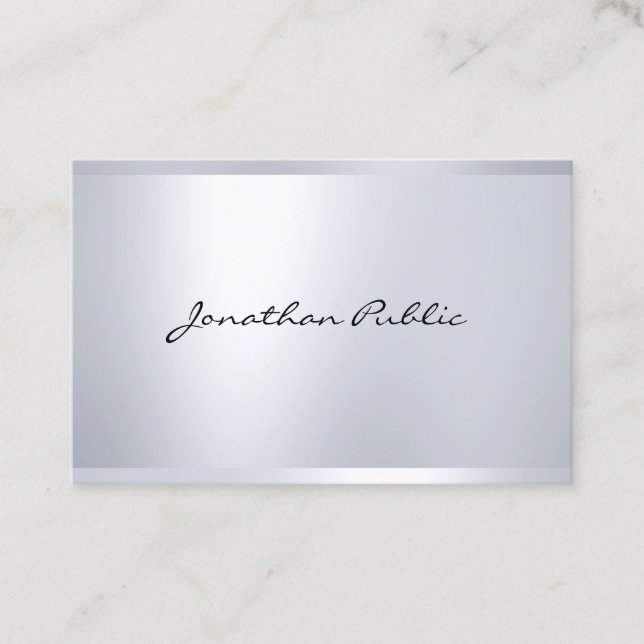 Professional Glam Silver Creative Modern Plain Top Business Card (Front)