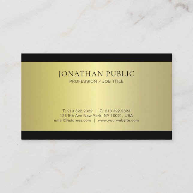 Professional Glamour Gold Effect Plain Luxe Modern Business Card (Front)