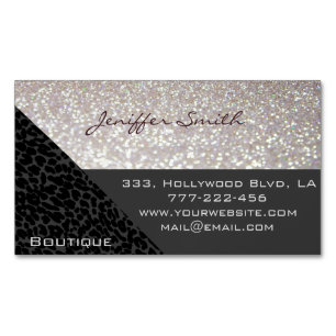 Professional glamourous elegant leopard glittery magnetic business card