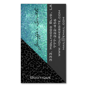 Professional glamourous elegant leopard glittery magnetic business card