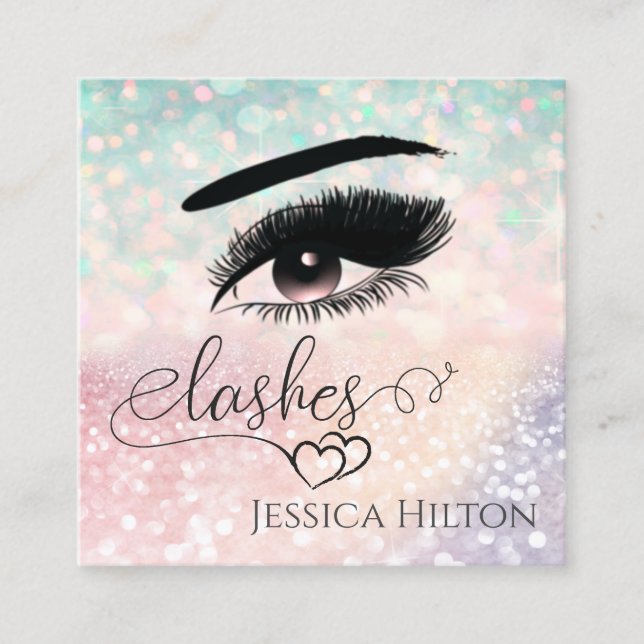 Professional glamourous modern glittery  lashes square business card (Front)