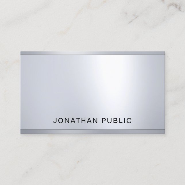 Professional Glamourous Silver Metallic Look Chic Business Card (Front)