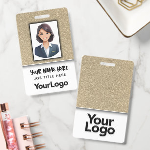 Professional Glitter Corporate Employee Photo Name ID Badge