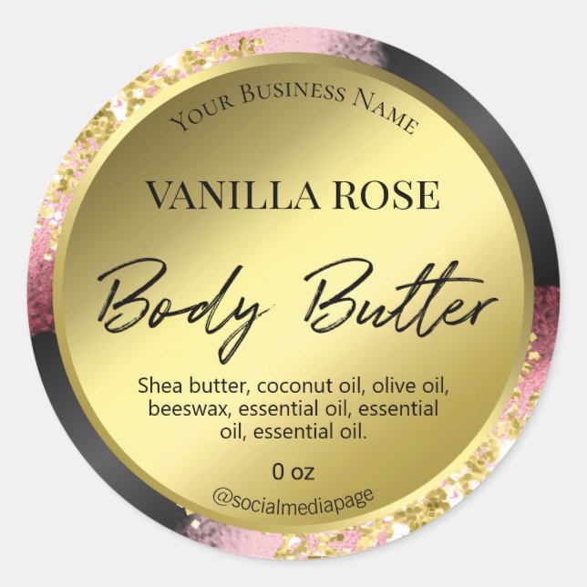 Professional Glitter Pink Gold Body Butter Labels (Front)