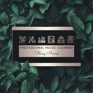 Professional Gold And Black House Keeper Cleaning Business Card