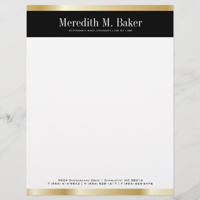 Professional Gold and Black Letterhead (Front)