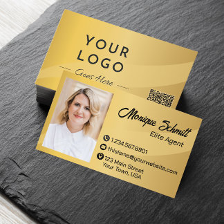 Professional Gold and Black Photo QR Code Modern Business Card