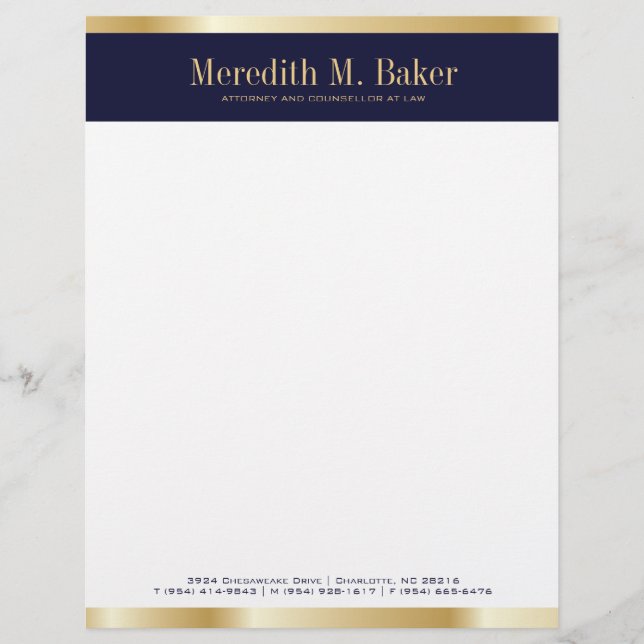 Professional Gold and Navy Letterhead (Front)
