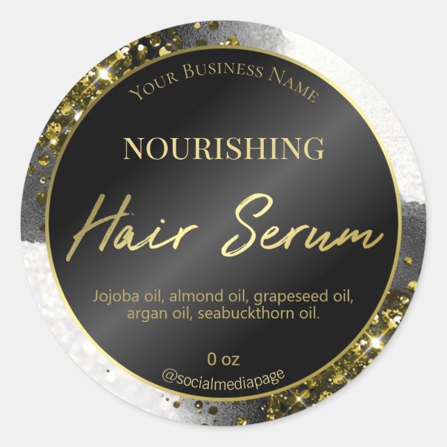 Professional Gold Black White Hair Serum Labels (Front)