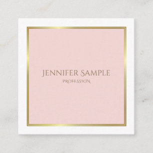 Professional Gold Blush Pink White Luxe Plain Square Business Card