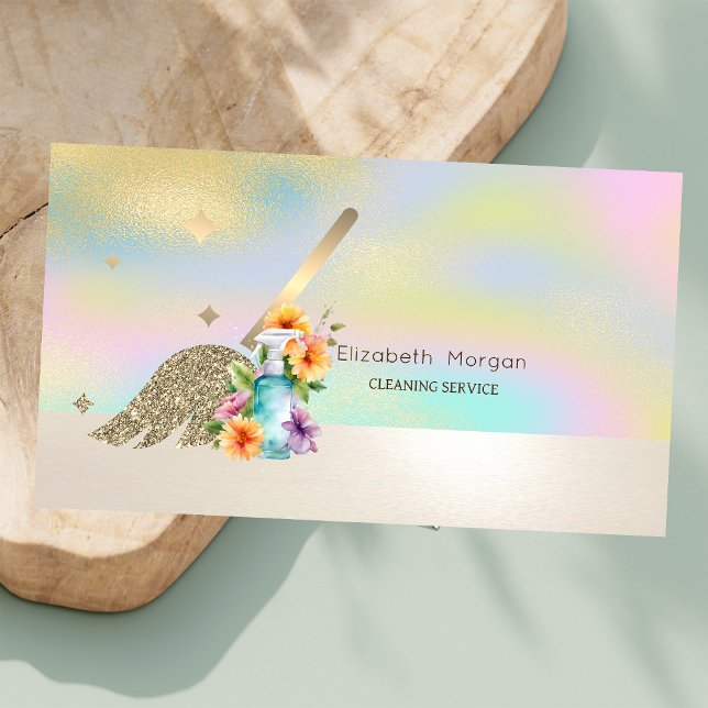 Professional Gold Broom  Spray Bottle Holographic Business Card (Creator Uploaded)