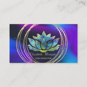 Professional,Gold Circles Lotus Dark Holographic  Business Card