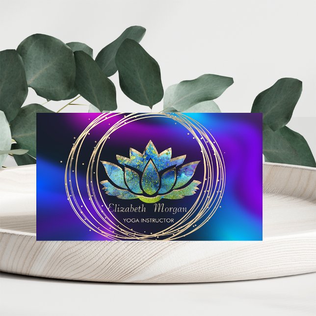 Professional,Gold Circles Lotus Dark Holographic  Business Card (Creator Uploaded)