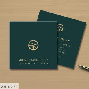 Professional Gold Compass Logo Square Business Card