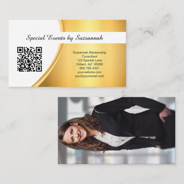 Professional Gold Custom Photo QR Code  Business Card (Front/Back)