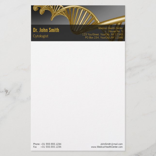Professional Gold DNA Strand Luxury Medical Stationery (Front)