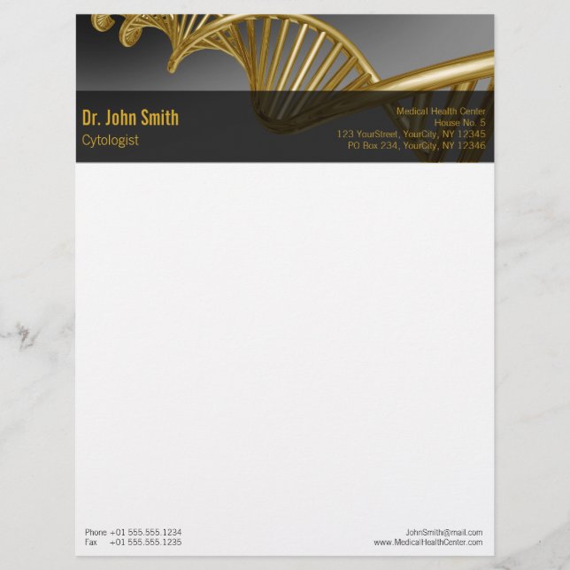 Professional Gold DNA Strand Medical Luxury Custom Letterhead (Front)