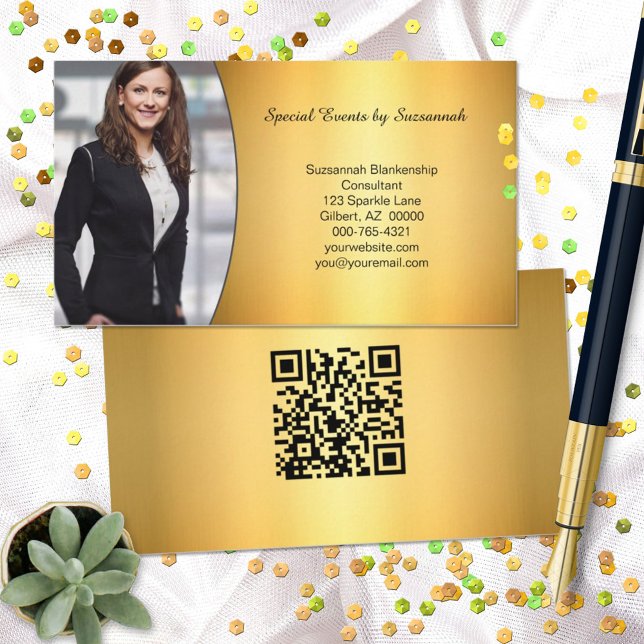 Professional Gold Flare Custom Photo QR Code Business Card (Creator Uploaded)